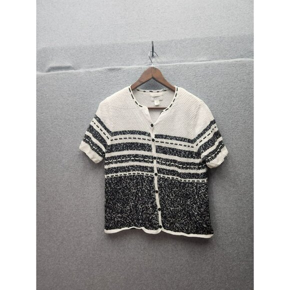 Christopher & Banks Hand Embroidered Button-Up Cardigan Sweater Medium Black & W - Picture 1 of 5